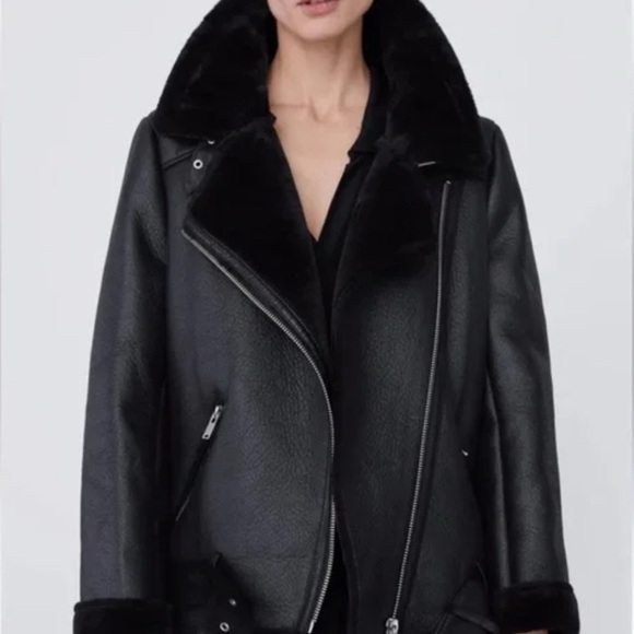 Women's Black Shearling Jacket - Picture 2 of 7
